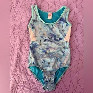 Cat & Jack Blue and Purple Floral Leotard dance gymnastics small 6/6x guc